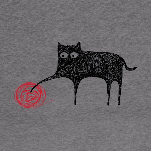 Cute Black Scribble Cat Playing With Ball of Yarn by BG Creative